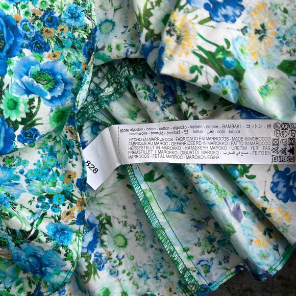 Zara Smocked Floral Peplum Top Button Front Sleeveless Blouse Size M - Picture 7 of 10